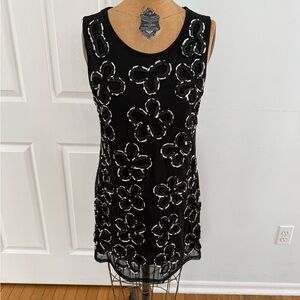 Papillon Blanc Black and Silver Floral Mini Dress